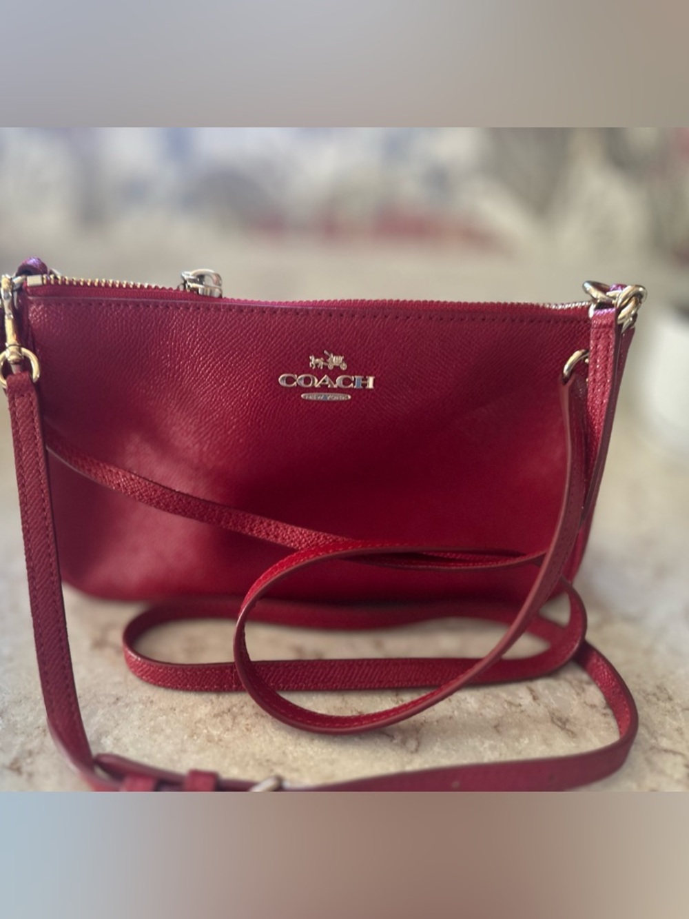 Coach Red Leather Crossbody with Gold Hardware